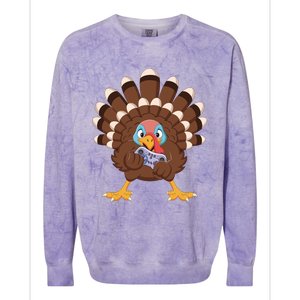 Turkey Playing Video Game Thanksgiving Gaming Gamer Cool Gift Colorblast Crewneck Sweatshirt