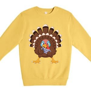 Turkey Playing Video Game Thanksgiving Gaming Gamer Cool Gift Premium Crewneck Sweatshirt