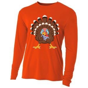 Turkey Playing Video Game Thanksgiving Gaming Gamer Cool Gift Cooling Performance Long Sleeve Crew