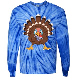 Turkey Playing Video Game Thanksgiving Gaming Gamer Cool Gift Tie-Dye Long Sleeve Shirt