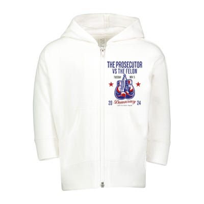 The Prosecutor Vs The Felon Democracy Kamalaharris Trump Toddler Zip Fleece Hoodie