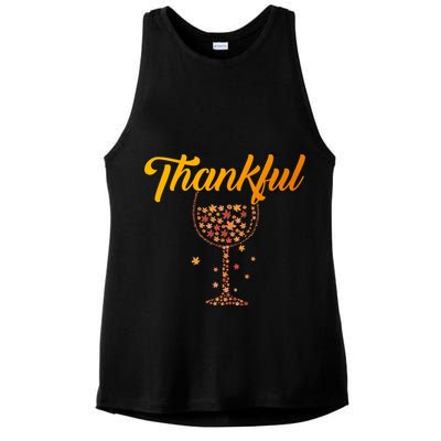 Thankful Pumpkin Wine, Thankful Grateful Blessed Autumn Fall 2022 Ladies PosiCharge Tri-Blend Wicking Tank