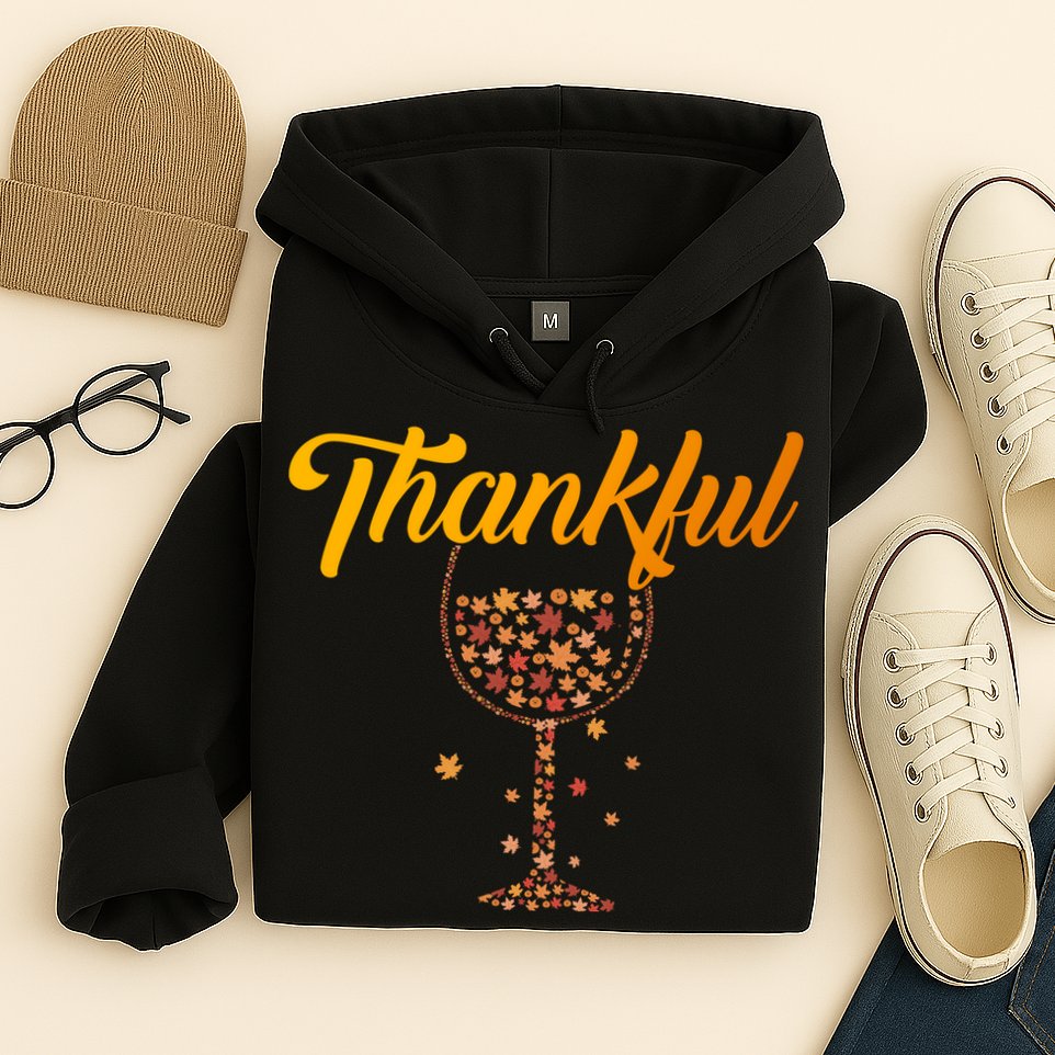 Thankful Pumpkin Wine, Thankful Grateful Blessed Autumn Fall 2022 Hoodie