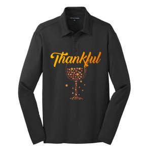 Thankful Pumpkin Wine, Thankful Grateful Blessed Autumn Fall 2022 Silk Touch Performance Long Sleeve Polo