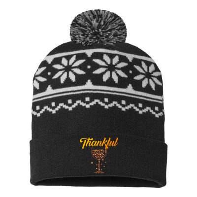 Thankful Pumpkin Wine, Thankful Grateful Blessed Autumn Fall 2022 USA-Made Snowflake Beanie