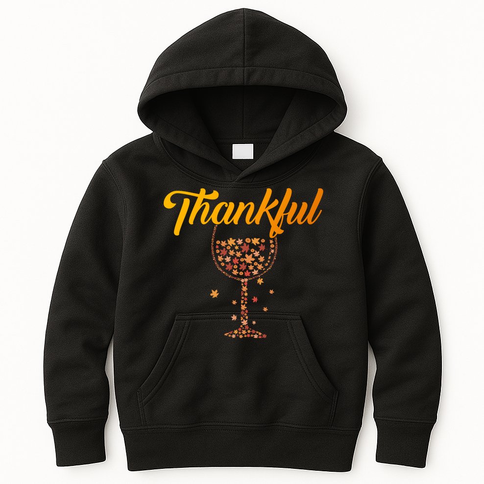 Thankful Pumpkin Wine, Thankful Grateful Blessed Autumn Fall 2022 Kids Hoodie
