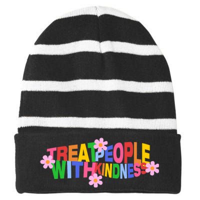 Treat People With Kindness Striped Beanie with Solid Band