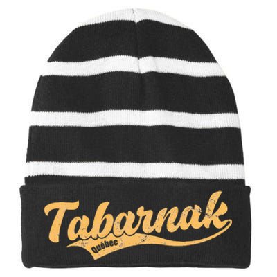 Tabarnak Quebec French Canadian Canada Profanity Sacre Cuss Striped Beanie with Solid Band