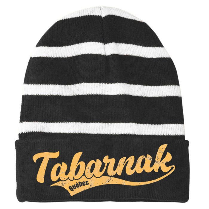 Tabarnak Quebec French Canadian Canada Profanity Sacre Cuss Striped Beanie with Solid Band