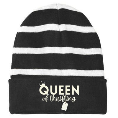 Thrifting Queen Garage Sale Picker Gift Thrift Shopper Striped Beanie with Solid Band