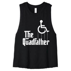 The Quadfather Handicap  Funny Wheelchair Women's Racerback Cropped Tank