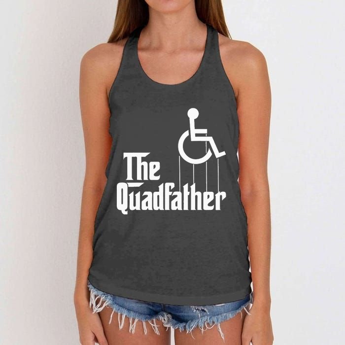 The Quadfather Handicap  Funny Wheelchair Women's Knotted Racerback Tank