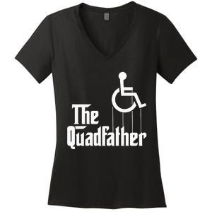 The Quadfather Handicap  Funny Wheelchair Women's V-Neck T-Shirt