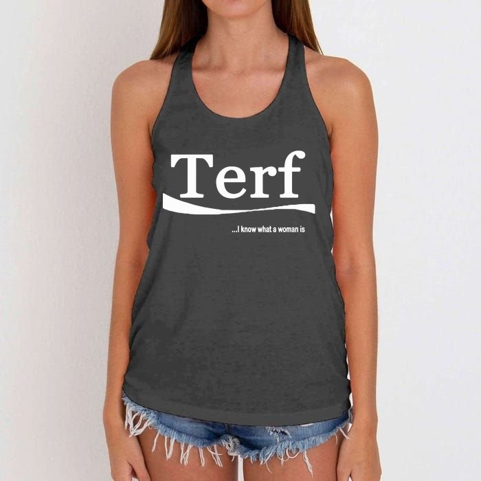 Terf Quote I Know What A Woman Is Women's Knotted Racerback Tank