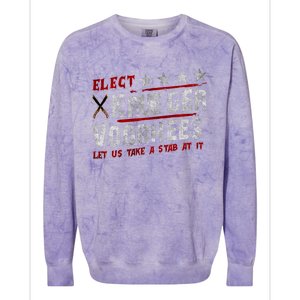 The Quote “Kruegervoorhees 2024 Let Us Take A Stab At It” Colorblast Crewneck Sweatshirt