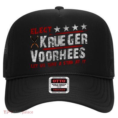 The Quote “Kruegervoorhees 2024 Let Us Take A Stab At It” High Crown Mesh Back Trucker Hat
