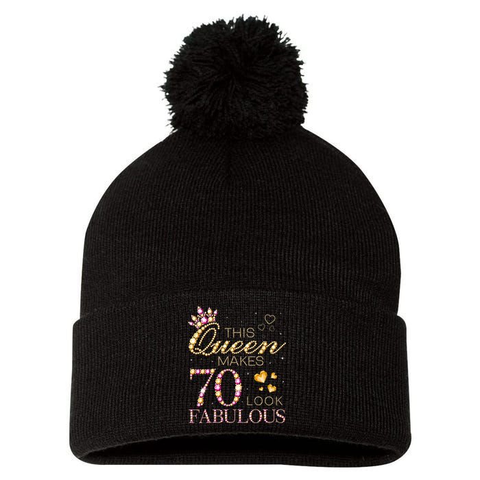 This Queen Makes 70 Look Fabulous 70th Birthday Queen B Day Pom Pom 12in Knit Beanie