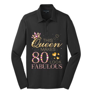 This Queen Makes 80 Look Fabulous 80th Birthday Queen B Day Silk Touch Performance Long Sleeve Polo