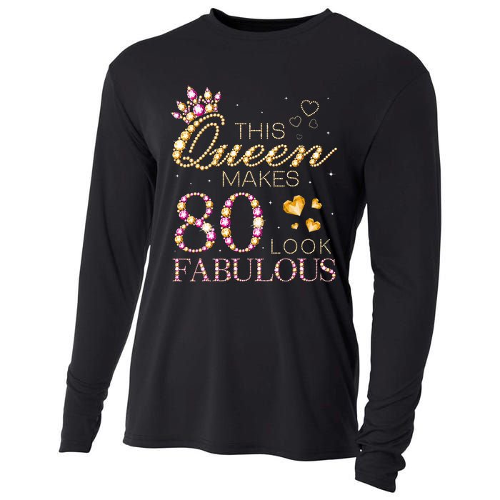 This Queen Makes 80 Look Fabulous 80th Birthday Queen B Day Cooling Performance Long Sleeve Crew