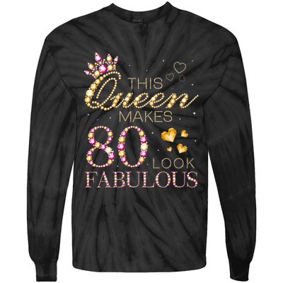 This Queen Makes 80 Look Fabulous 80th Birthday Queen B Day Tie-Dye Long Sleeve Shirt