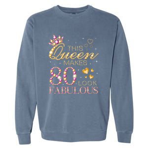 This Queen Makes 80 Look Fabulous 80th Birthday Queen B-day Long Sleeve Garment-Dyed Sweatshirt