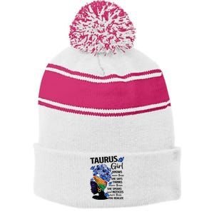 Taurus Queen Sweet As Candy Birthday Gift For Black Women Stripe Pom Pom Beanie