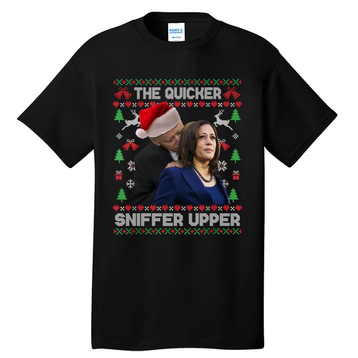 The Quicker Sniffer Upper Anti Biden Ugly Christmas Sweater Sweatshirt Tall T-Shirt