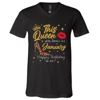 This Queen Was Born In January Happy Birthday To Me V-Neck T-Shirt