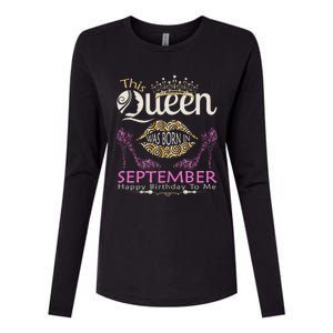 This QUEEN Was Born In September Queens Happy Birthday Womens Cotton Relaxed Long Sleeve T-Shirt