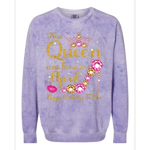 This Queen Was Born In April High Heel Happy Birthday Queen Colorblast Crewneck Sweatshirt