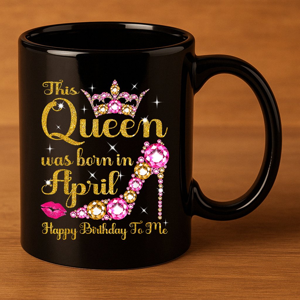 This Queen Was Born In April High Heel Happy Birthday Queen 11oz C Handle Ceramic Mug