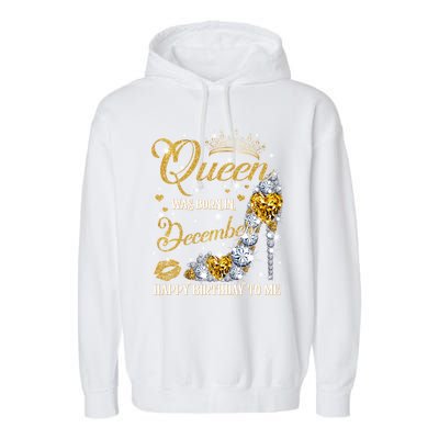 This Queen Was Born In December Happy Birthday To Me Leopard Great Gift Garment-Dyed Fleece Hoodie