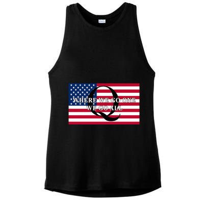Trump Qanon Where We Go One We Go All Ladies PosiCharge Tri-Blend Wicking Tank