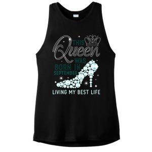 This Queen Was Born In September Funny September Bday Gift Ladies PosiCharge Tri-Blend Wicking Tank