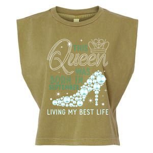 This Queen Was Born In September Funny September Bday Gift Garment-Dyed Women's Muscle Tee