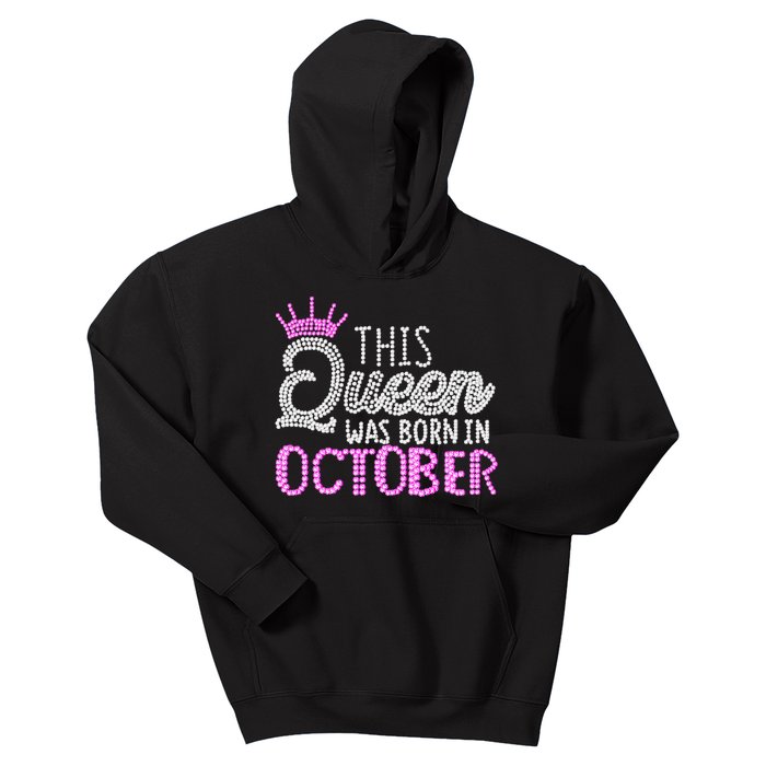 This Queen Was Born In October Birthday Pink Diamond Crown Kids Hoodie