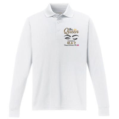 This Queen Was Born In May White Queen Birthday Performance Long Sleeve Polo