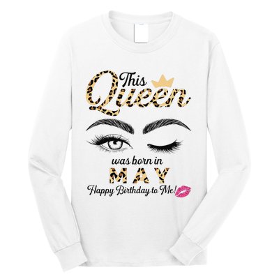 This Queen Was Born In May White Queen Birthday Long Sleeve Shirt