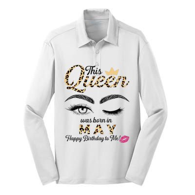 This Queen Was Born In May White Queen Birthday Silk Touch Performance Long Sleeve Polo