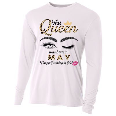 This Queen Was Born In May White Queen Birthday Cooling Performance Long Sleeve Crew