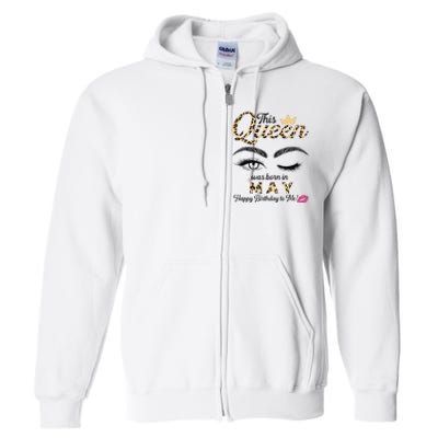 This Queen Was Born In May White Queen Birthday Full Zip Hoodie