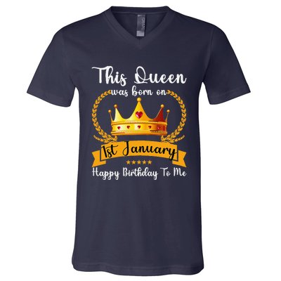 This Queen Was Born On 01st January Funny Jan Mama Girl Aunt V-Neck T-Shirt