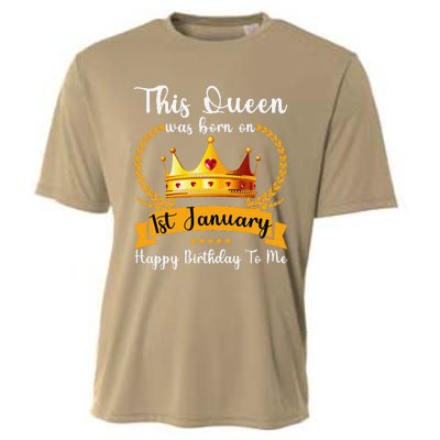 This Queen Was Born On 01st January Funny Jan Mama Girl Aunt Cooling Performance Crew T-Shirt