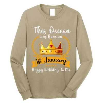 This Queen Was Born On 01st January Funny Jan Mama Girl Aunt Long Sleeve Shirt