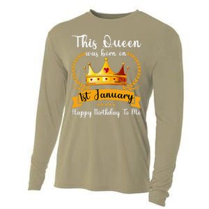 This Queen Was Born On 01st January Funny Jan Mama Girl Aunt Cooling Performance Long Sleeve Crew