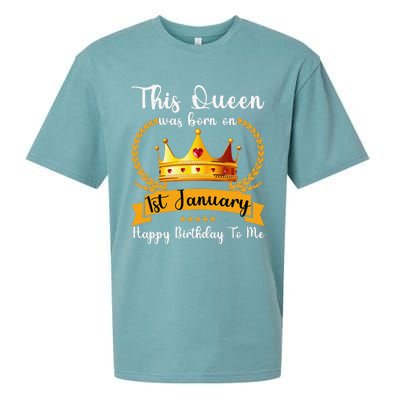 This Queen Was Born On 01st January Funny Jan Mama Girl Aunt Sueded Cloud Jersey T-Shirt