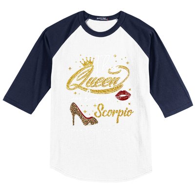 This Queen Was Born Scorpio October November Birthday Gift Baseball Sleeve Shirt