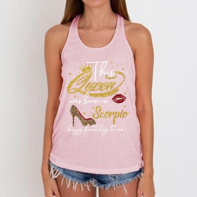 This Queen Was Born Scorpio October November Birthday Gift Women's Knotted Racerback Tank