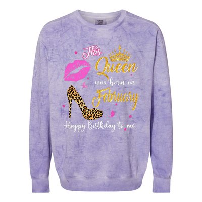 This Queen Was Born in February Birthday Funny Leopard Heels Colorblast Crewneck Sweatshirt