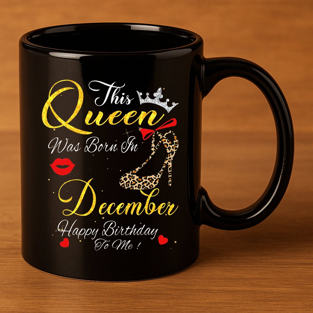 This Queen Was Born In December Leopard Birthday Gift 11oz C Handle Ceramic Mug